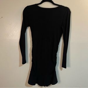 Women's Surplice Long Sleeve Ruched Bodycon Party Cocktail Flounce Dress Black M